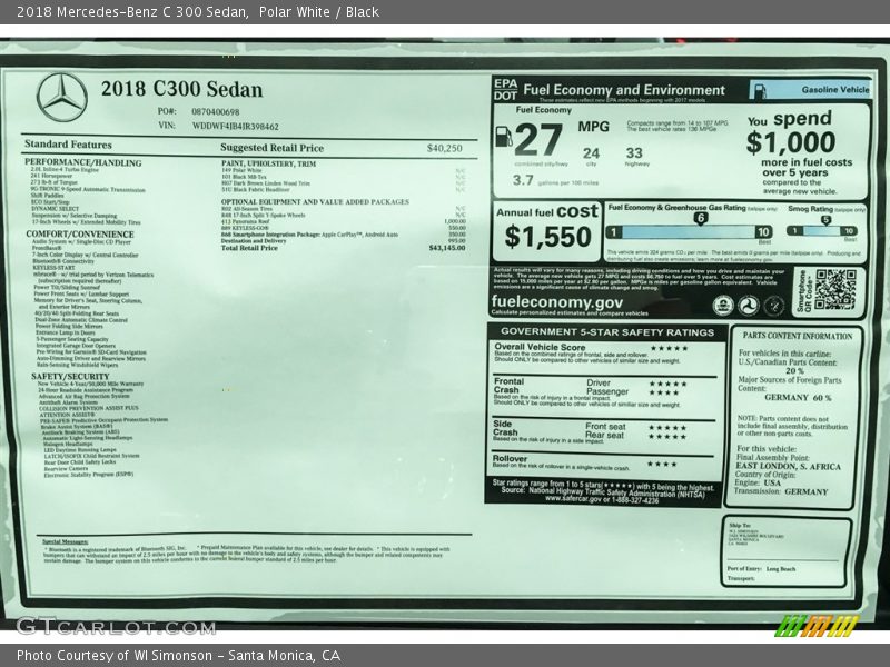 Polar White / Black 2018 Mercedes-Benz C 300 Sedan