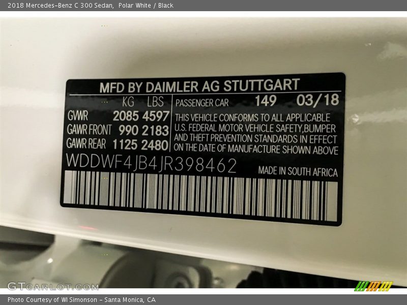 Polar White / Black 2018 Mercedes-Benz C 300 Sedan