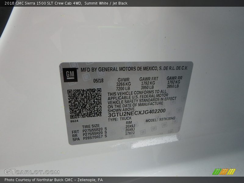Summit White / Jet Black 2018 GMC Sierra 1500 SLT Crew Cab 4WD
