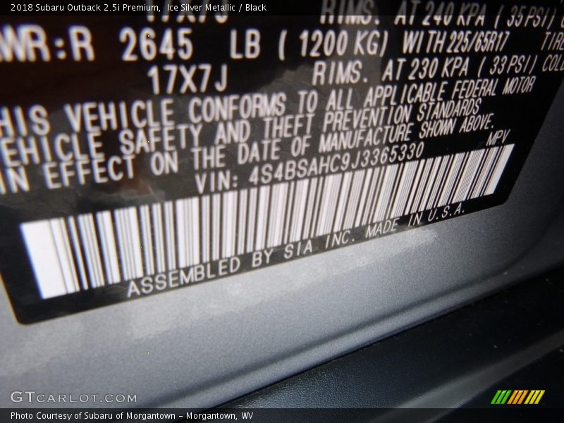 Ice Silver Metallic / Black 2018 Subaru Outback 2.5i Premium