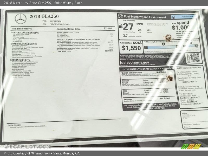 Polar White / Black 2018 Mercedes-Benz GLA 250