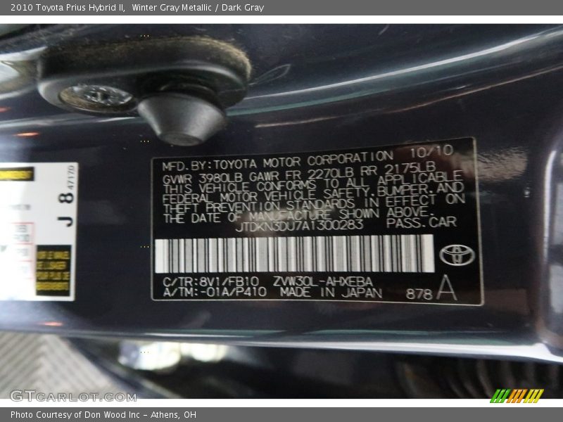 Winter Gray Metallic / Dark Gray 2010 Toyota Prius Hybrid II