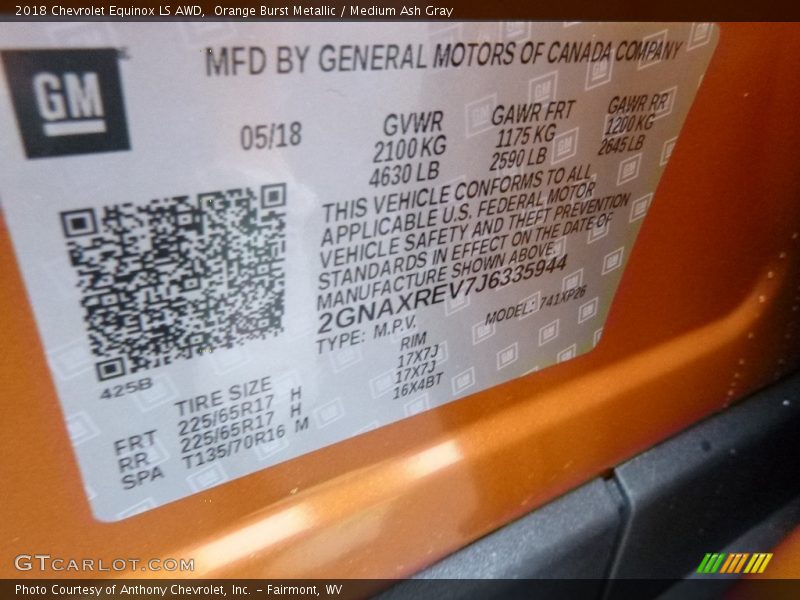 Orange Burst Metallic / Medium Ash Gray 2018 Chevrolet Equinox LS AWD