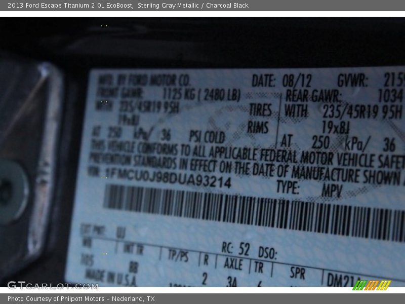 Sterling Gray Metallic / Charcoal Black 2013 Ford Escape Titanium 2.0L EcoBoost
