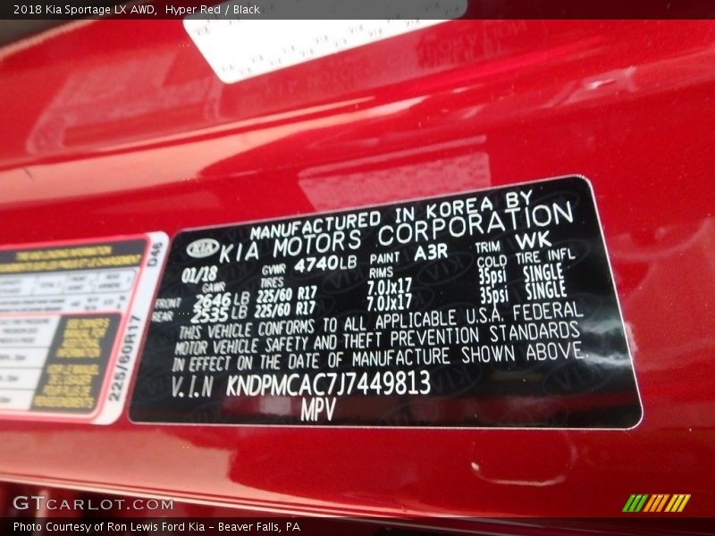 Hyper Red / Black 2018 Kia Sportage LX AWD