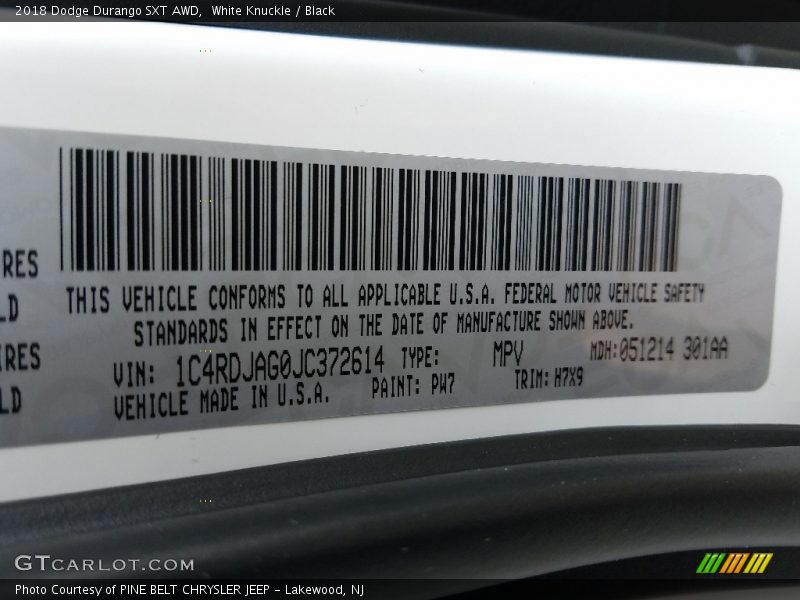 White Knuckle / Black 2018 Dodge Durango SXT AWD