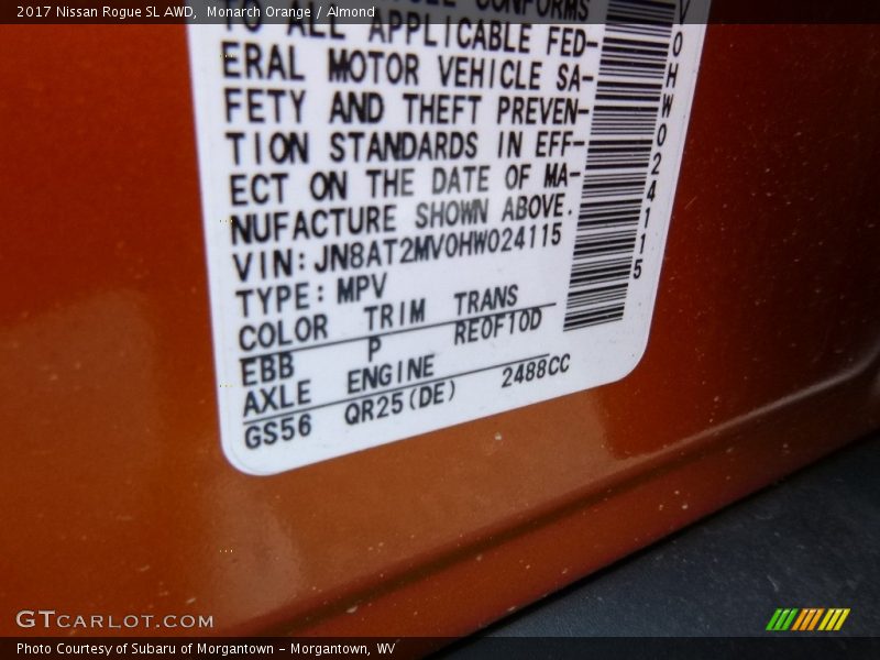 Monarch Orange / Almond 2017 Nissan Rogue SL AWD