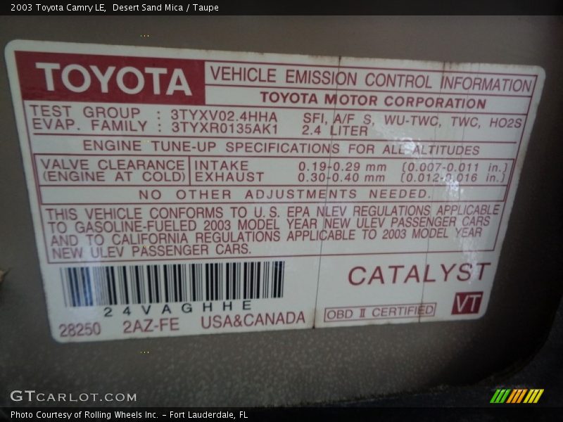Desert Sand Mica / Taupe 2003 Toyota Camry LE