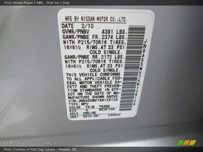 Silver Ice / Gray 2010 Nissan Rogue S AWD