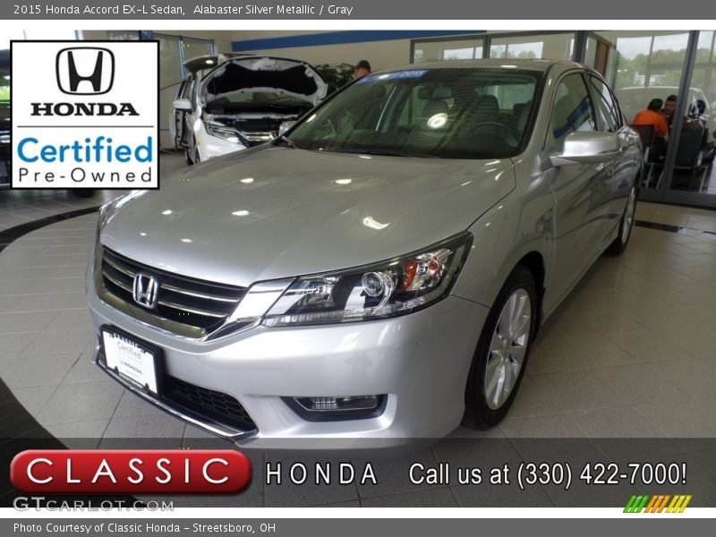 Alabaster Silver Metallic / Gray 2015 Honda Accord EX-L Sedan