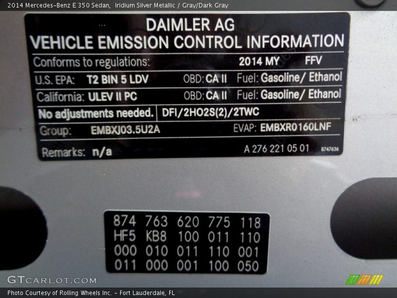 Iridium Silver Metallic / Gray/Dark Gray 2014 Mercedes-Benz E 350 Sedan