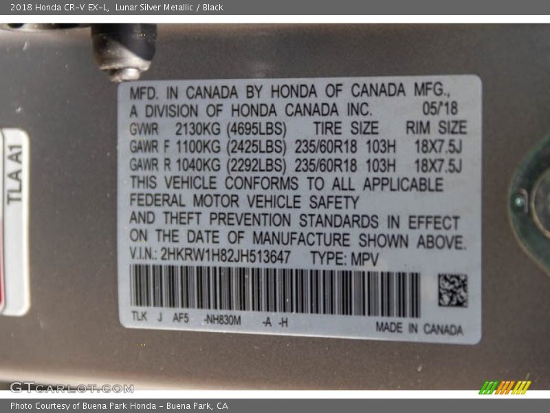 Lunar Silver Metallic / Black 2018 Honda CR-V EX-L