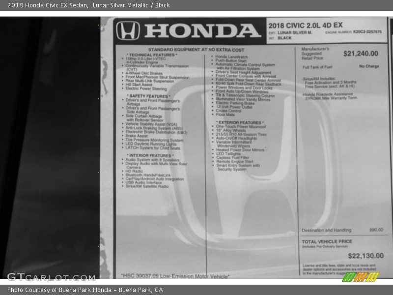 Lunar Silver Metallic / Black 2018 Honda Civic EX Sedan
