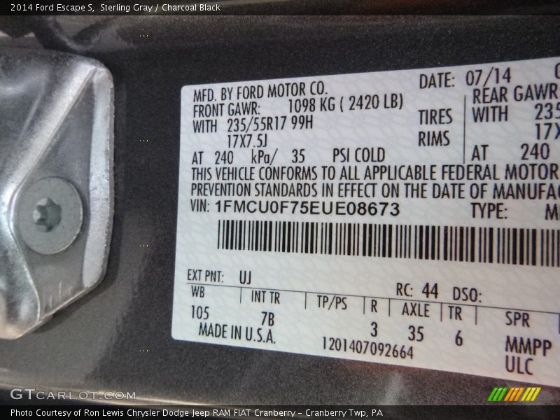 Sterling Gray / Charcoal Black 2014 Ford Escape S