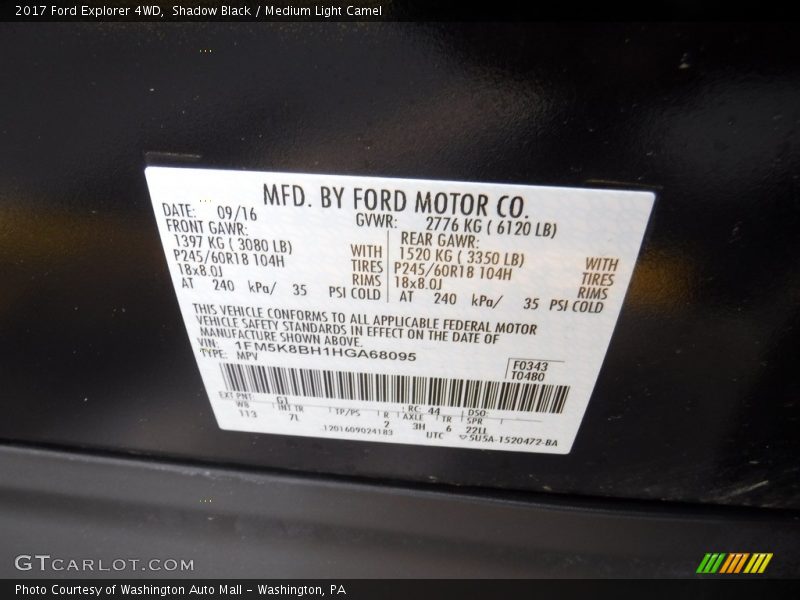 Shadow Black / Medium Light Camel 2017 Ford Explorer 4WD