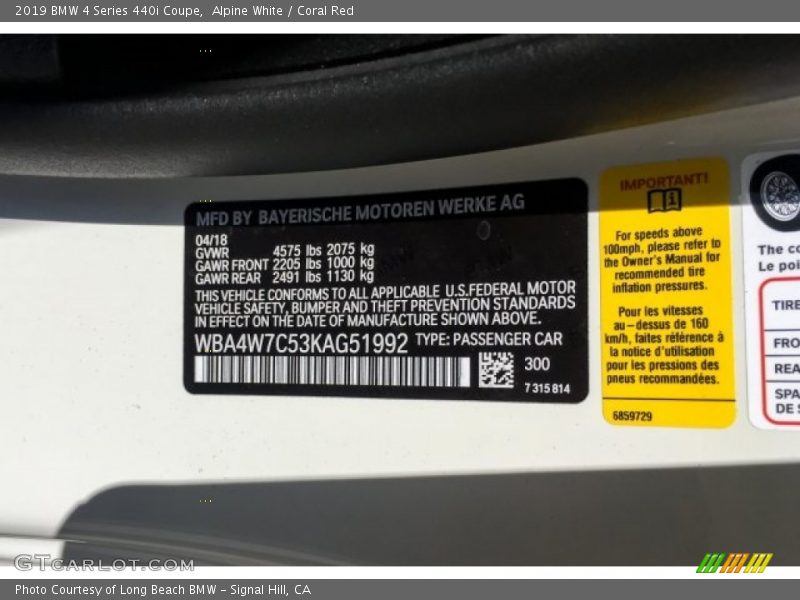 2019 4 Series 440i Coupe Alpine White Color Code 300