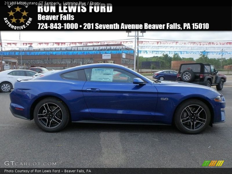 Lightning Blue / Ebony 2018 Ford Mustang GT Fastback