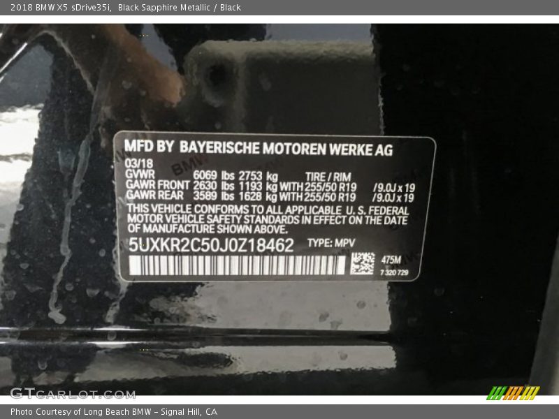 Black Sapphire Metallic / Black 2018 BMW X5 sDrive35i