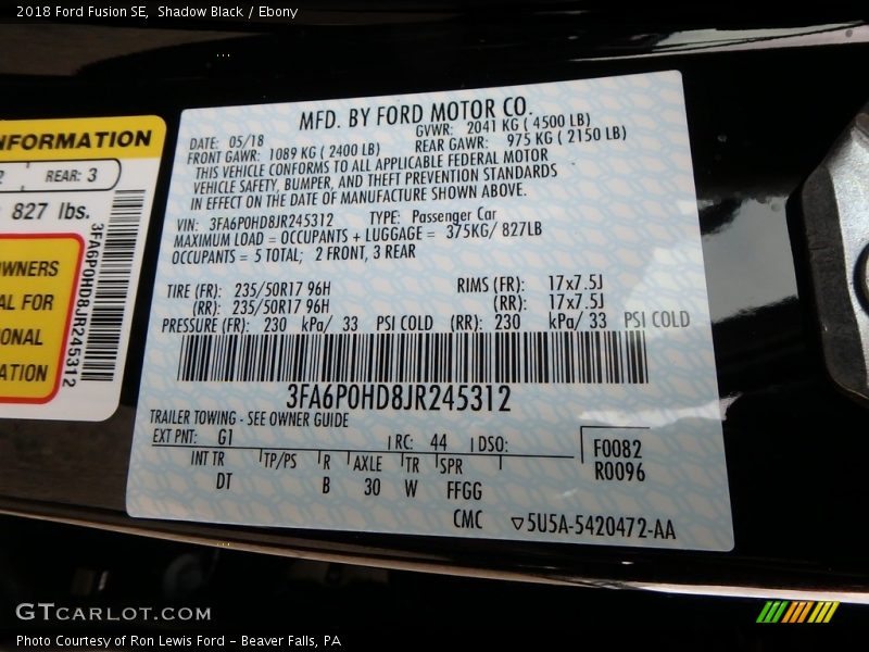 Shadow Black / Ebony 2018 Ford Fusion SE