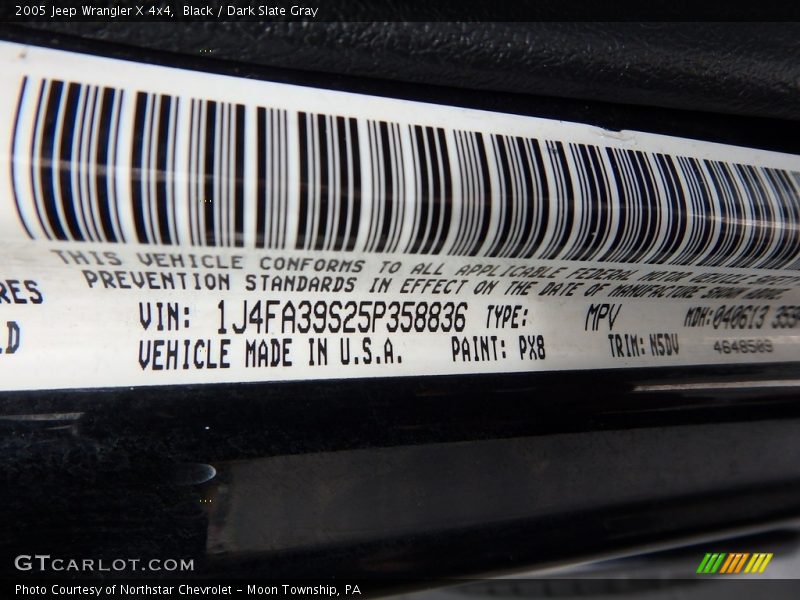 Black / Dark Slate Gray 2005 Jeep Wrangler X 4x4