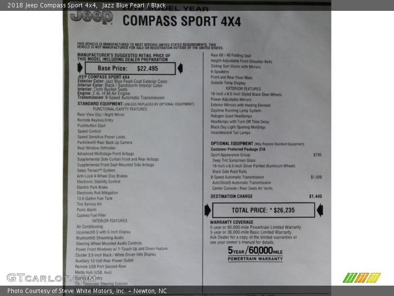 Jazz Blue Pearl / Black 2018 Jeep Compass Sport 4x4