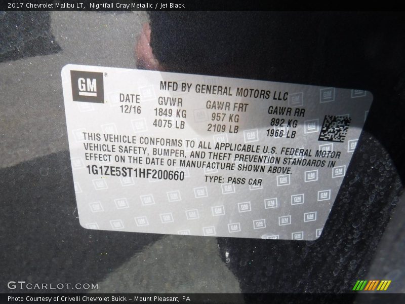 Nightfall Gray Metallic / Jet Black 2017 Chevrolet Malibu LT