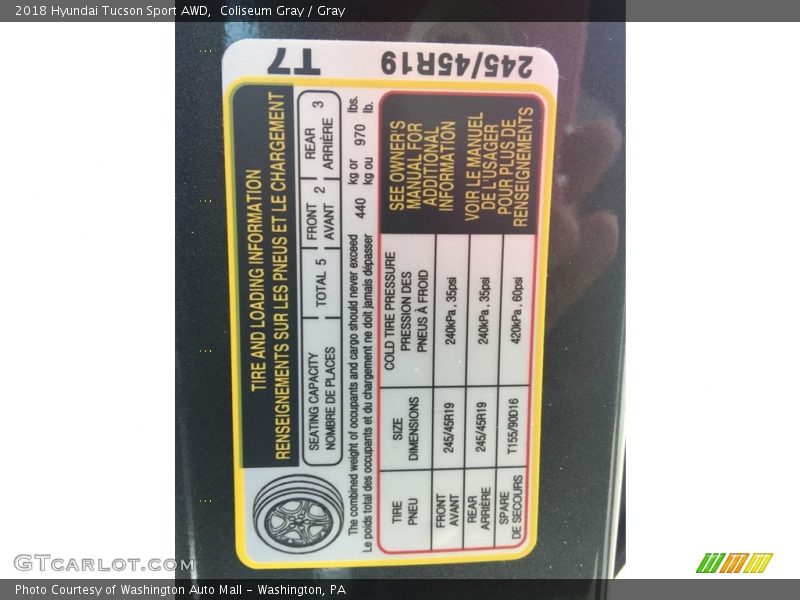 Coliseum Gray / Gray 2018 Hyundai Tucson Sport AWD