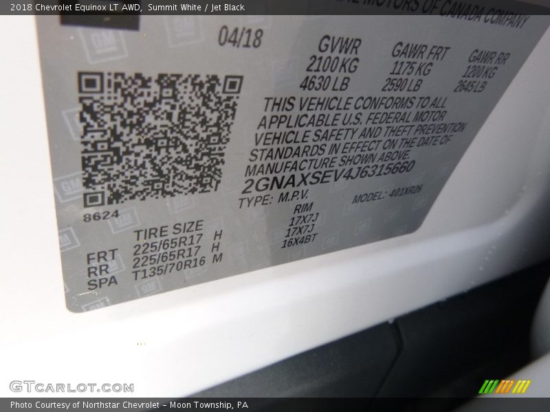 Summit White / Jet Black 2018 Chevrolet Equinox LT AWD