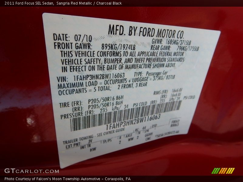 Sangria Red Metallic / Charcoal Black 2011 Ford Focus SEL Sedan