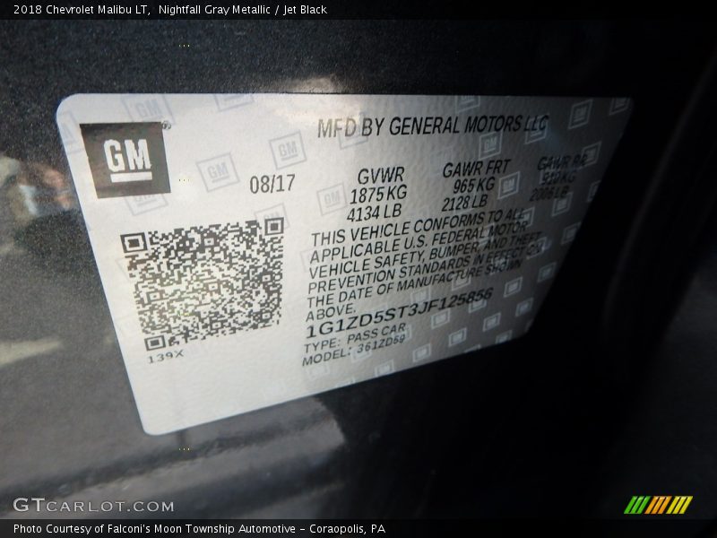 Nightfall Gray Metallic / Jet Black 2018 Chevrolet Malibu LT
