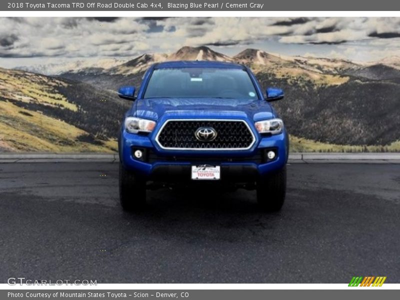 Blazing Blue Pearl / Cement Gray 2018 Toyota Tacoma TRD Off Road Double Cab 4x4