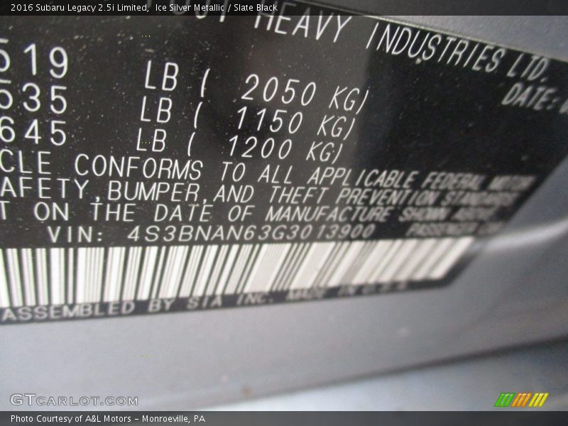 Ice Silver Metallic / Slate Black 2016 Subaru Legacy 2.5i Limited