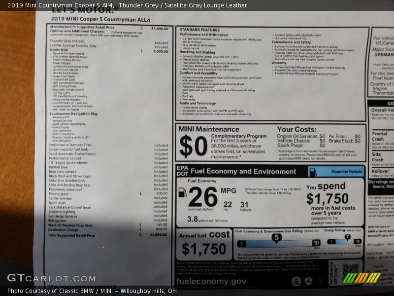  2019 Countryman Cooper S All4 Window Sticker