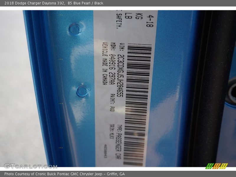 B5 Blue Pearl / Black 2018 Dodge Charger Daytona 392