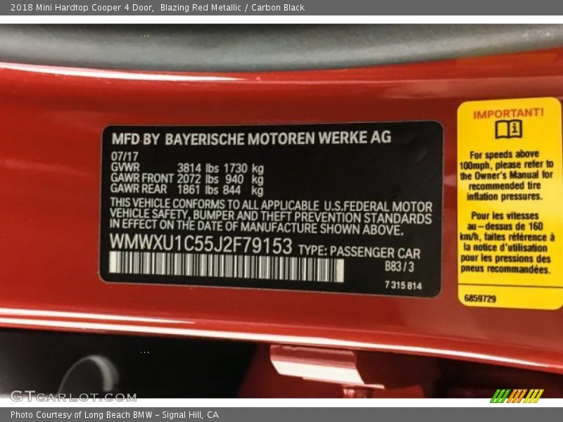 Blazing Red Metallic / Carbon Black 2018 Mini Hardtop Cooper 4 Door
