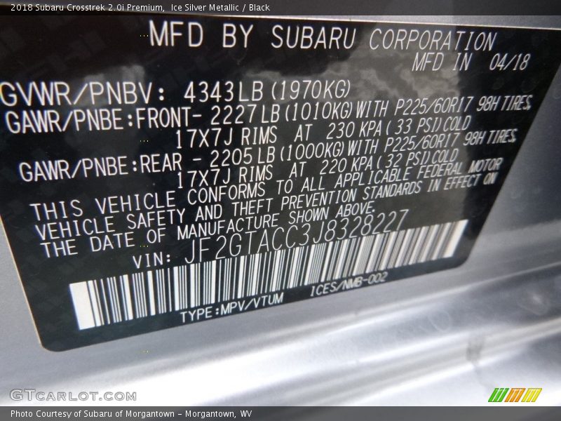 Ice Silver Metallic / Black 2018 Subaru Crosstrek 2.0i Premium