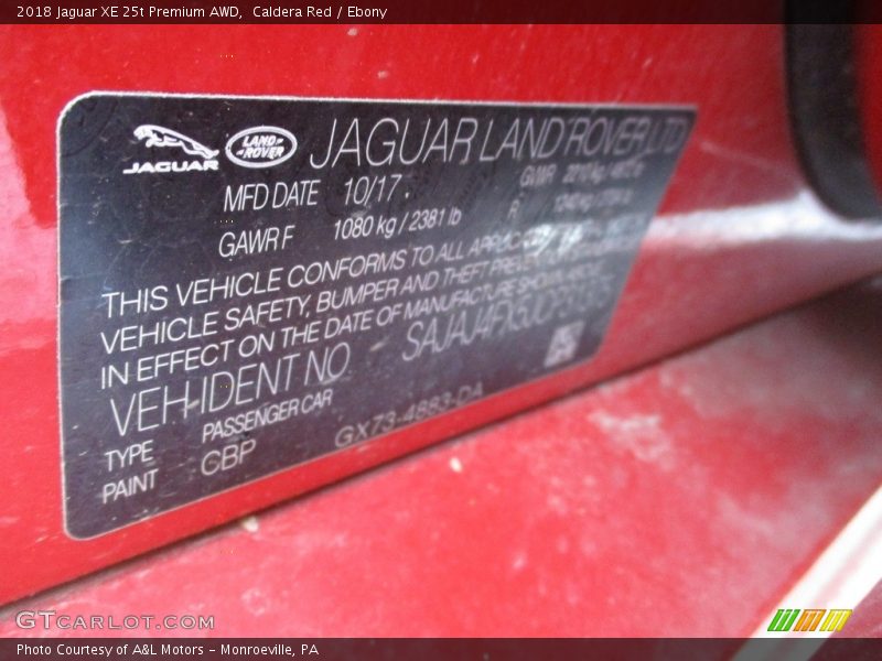 Caldera Red / Ebony 2018 Jaguar XE 25t Premium AWD