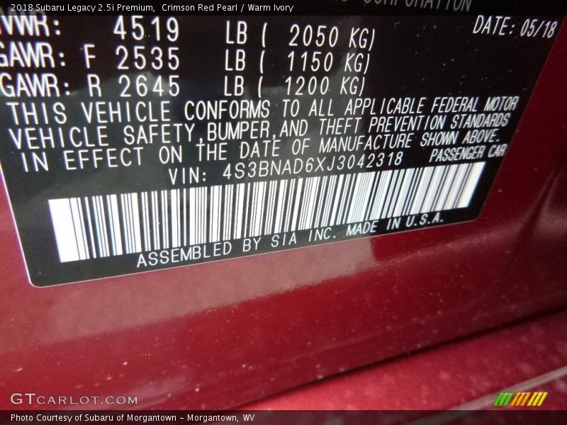 Crimson Red Pearl / Warm Ivory 2018 Subaru Legacy 2.5i Premium