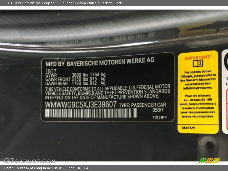 Thunder Grey Metallic / Carbon Black 2018 Mini Convertible Cooper S