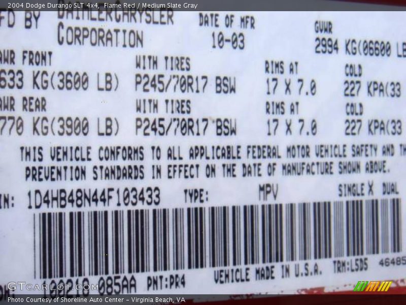Flame Red / Medium Slate Gray 2004 Dodge Durango SLT 4x4
