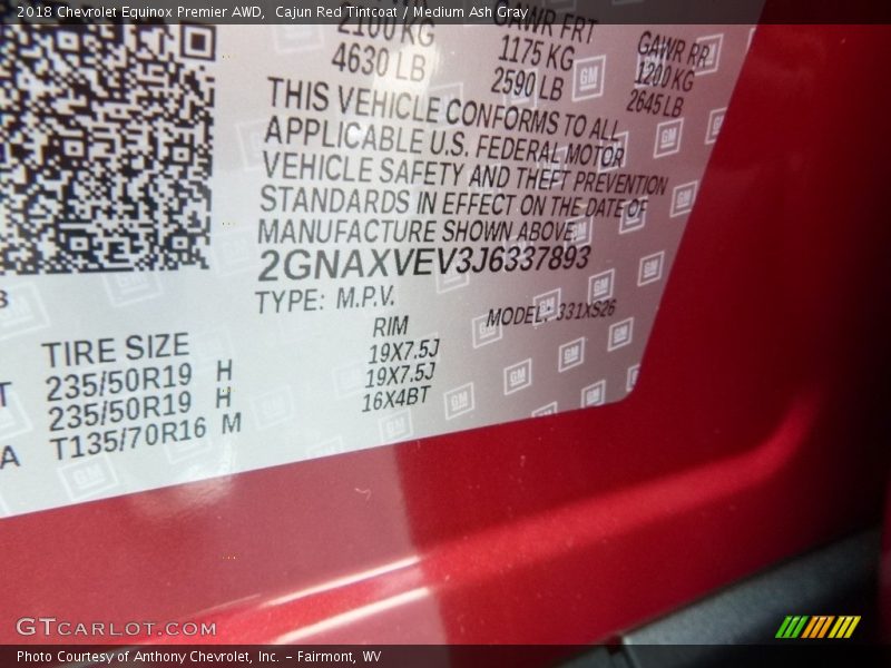 Cajun Red Tintcoat / Medium Ash Gray 2018 Chevrolet Equinox Premier AWD