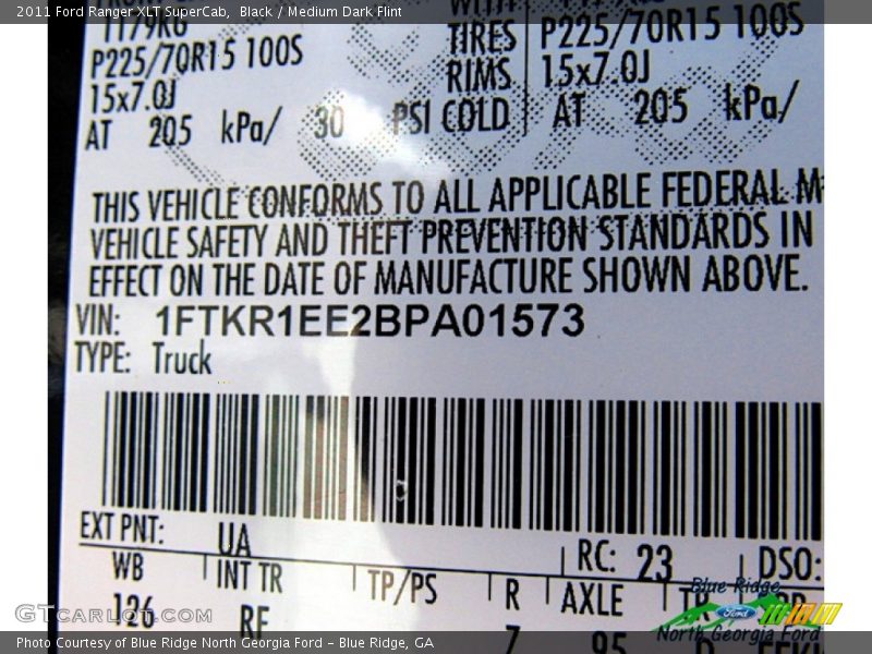Black / Medium Dark Flint 2011 Ford Ranger XLT SuperCab