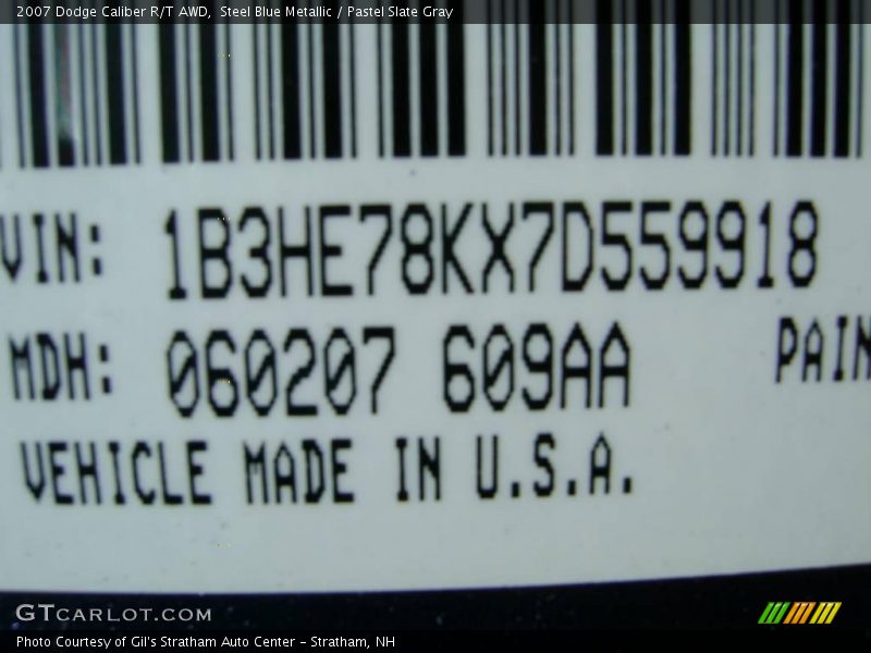 Steel Blue Metallic / Pastel Slate Gray 2007 Dodge Caliber R/T AWD