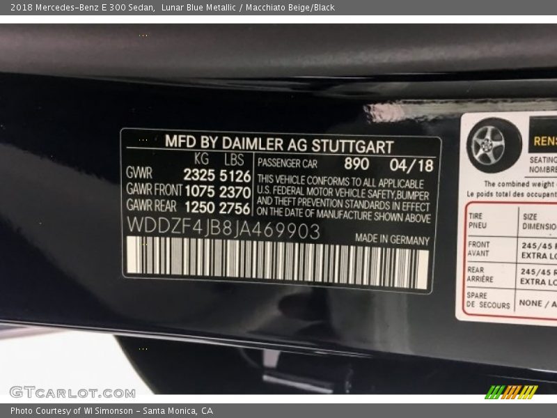 Lunar Blue Metallic / Macchiato Beige/Black 2018 Mercedes-Benz E 300 Sedan