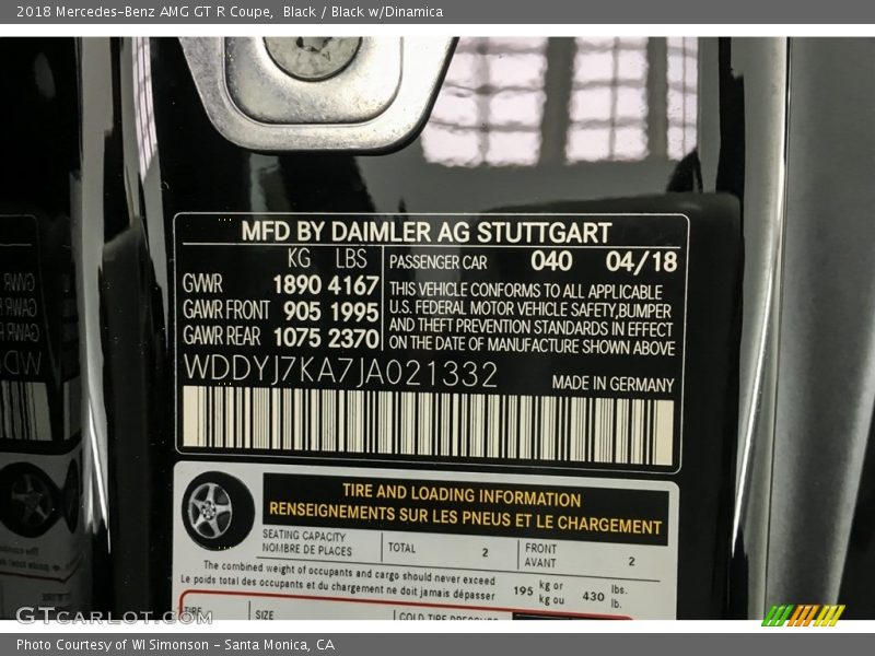 2018 AMG GT R Coupe Black Color Code 040