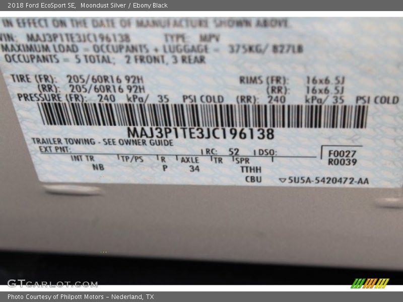 Moondust Silver / Ebony Black 2018 Ford EcoSport SE