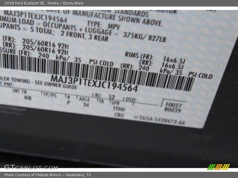 Smoke / Ebony Black 2018 Ford EcoSport SE