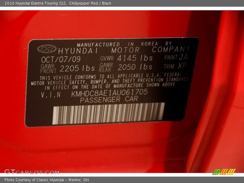 Chilipepper Red / Black 2010 Hyundai Elantra Touring GLS