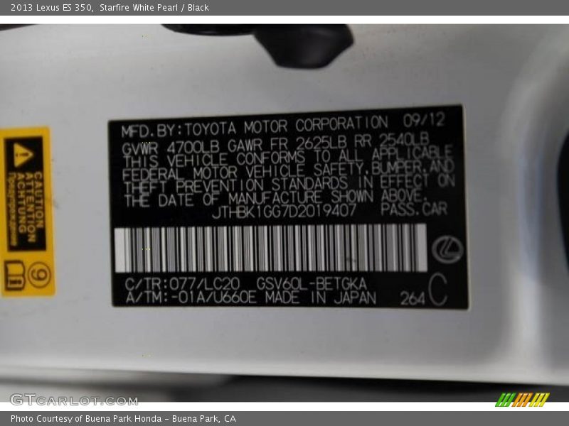 Starfire White Pearl / Black 2013 Lexus ES 350