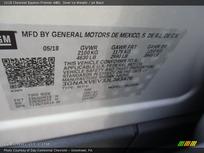 Silver Ice Metallic / Jet Black 2018 Chevrolet Equinox Premier AWD